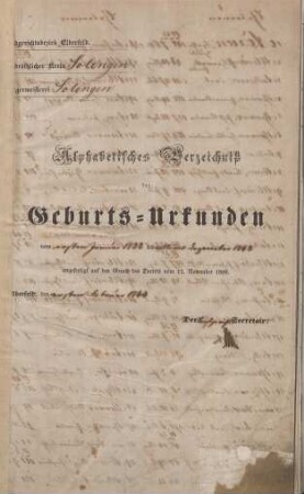 Dezennaltabellen 1833 - 1842 Geburten, Heiraten und Sterbefälle Solingen