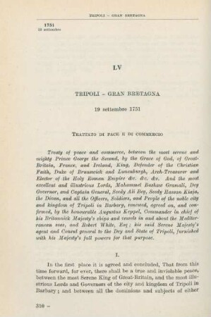 LV Tripoli - Gran Bretagna 19 settembre 1751