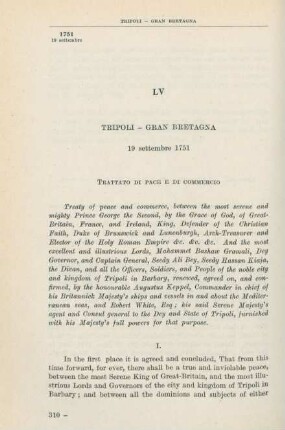 LV Tripoli - Gran Bretagna 19 settembre 1751