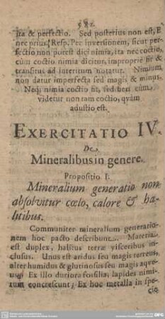 Exercitatio IV. De Mineralibus in genere.