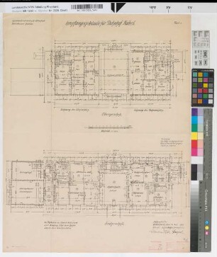 Empfangsgebäude für Bahnhof Kabel, Blatt 2: Grundrisse Erdgeschoß und Obergeschoß, M. 1:100 Stnr.: 51, Hge, Bunr.: 1, Blnr.: 6