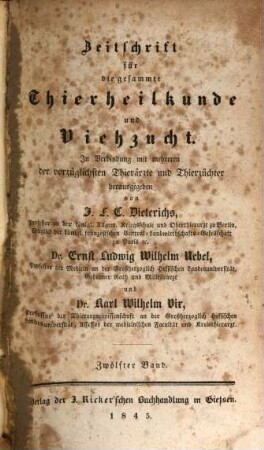 Zeitschrift für die gesammte Thierheilkunde und Viehzucht, 12. 1845