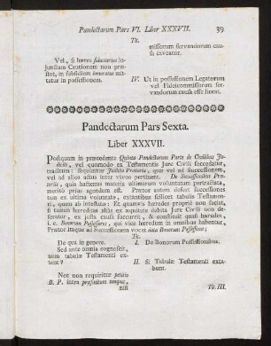 39-64, Pandectarum Pars Sexta. Liber XXXVII. - XLIV. Pandectarum Pars Septima. Liber XLV. - L.