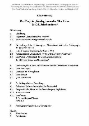 Das Projekt "Neologismen der 90er Jahre des 20. Jahrhunderts"