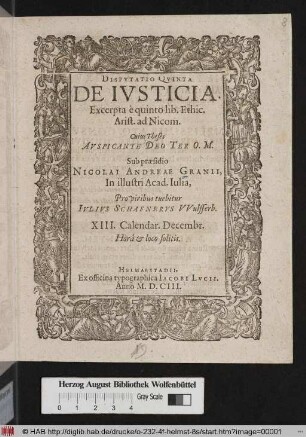 Disputatio Quinta De Iusticia : Excerpta è quinto lib. Ethic. Arist. ad Nicom.