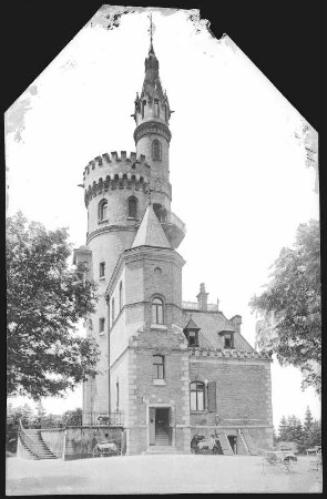 Karlsbad. Kronprinzessin-Stephanie-Warte (1888-1889) : Karlsbad. Kronprinzessin-Stephanie-Warte (Goethe-Aussicht, 1888-1889; F. Fellner, H. Helmer) auf der Höhe des Ewigen Lebens (638 m)