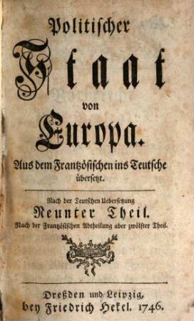 Politischer Staat von Europa : Aus dem Frantzösischen ins Teutsche übersetzt, 9