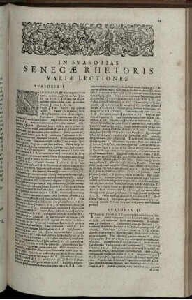 In Suasorias Senecae Rhetoris Variae Lectiones