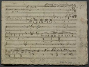 Potpourris, guit, pf, op. 157, HenK 157, C-Dur - BSB Mus.Schott.Ha 2121-2 : [heading, at right:] Potpourrÿ pour Guitarre Principale et // Piano Forte composé par Jos: Küffner