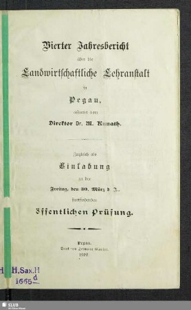 4.1900: Jahresbericht über die Landwirtschaftliche Lehranstalt in Pegau