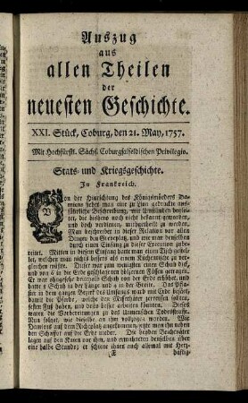 XXI. Stück, Coburg, den 21. May, 1757.