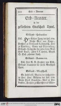 Erb-Aemter in der gefürsteten Grafschaft Tyrol