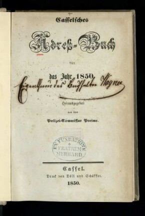 1850: Casselsches Adreß-Buch : für das Jahr 1850