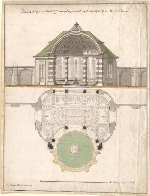 Pedetti, Peter Moritz (Maurizio); Eichstätt; Sommerresidenz (Codex Aureatinus) - Mittelpavillon (Grundriss, Aufriss)