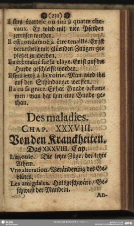Des maladies. Chap. XXXVIII. Von den Kranckheiten. Das XXXVIII. Cap.