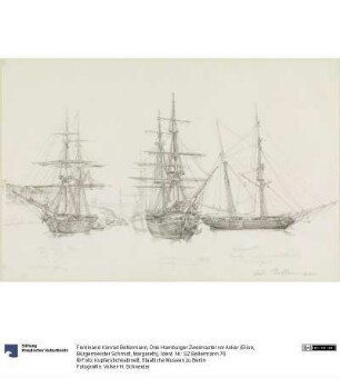 Drei Hamburger Zweimaster vor Anker (Elise, Bürgermeister Schmidt, Margareth)