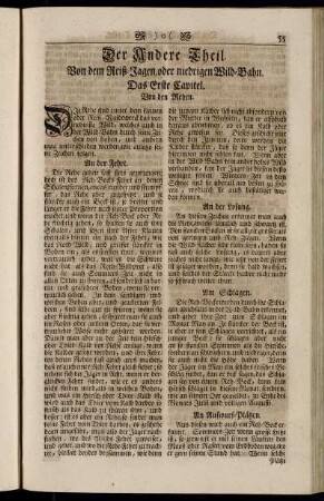 Der Andere Theil. Von dem Reiß-Jagen, oder niedrigen Wild-Bahn