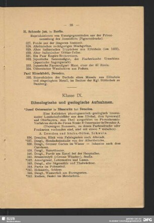 Klasse IX. Ethnologische und geologische Aufnahmen