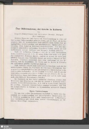Über Differenzierung der Gewebe in Kulturen