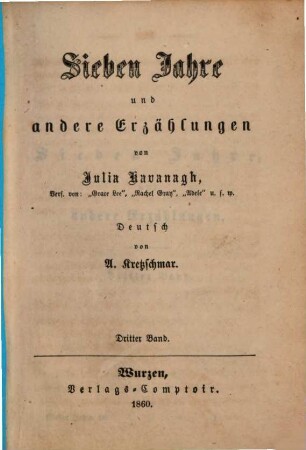 Sieben Jahre und andere Erzählungen von Julia Kavanagh : Deutsch von A. Kretzschmar, 3