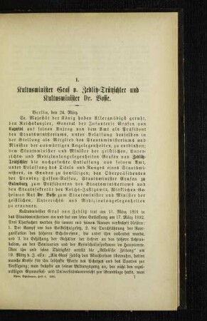 Kultusminister Graf v. Zedlitz-Trützschler und Kultusminister Dr. Bosse