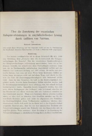 Über die Zersetzung der organischen Halogenverbindungen in amylalkoholischer Lösung durch Auflösen von Natrium.