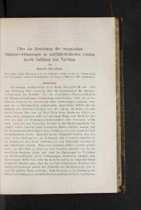 Über die Zersetzung der organischen Halogenverbindungen in amylalkoholischer Lösung durch Auflösen von Natrium.