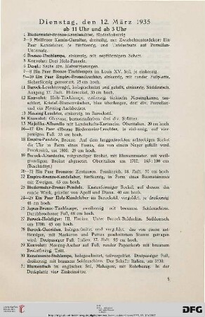Dienstag, den 12. März 1935 ab 11 Uhr und ab 3 Uhr (Nr. 1-424)
