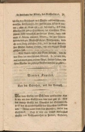 Viertes Kapitel. Von der Schönheit, und der Anmuth