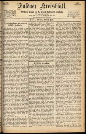 Erste Ausgabe vom Dienstag, den 11. Juli 1882.