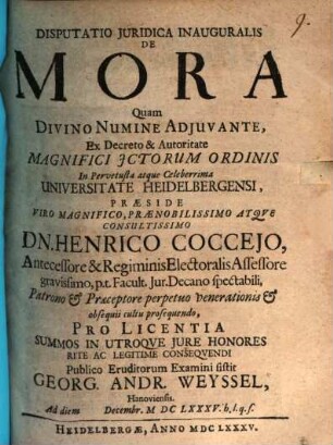 Disputatio juridica inauguralis De mora
