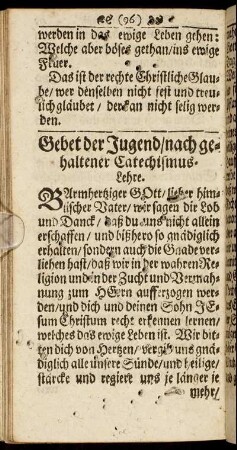 Gebet der Jugend/ nach gehaltener Catechismus-Lehre.