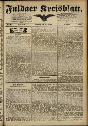Erste Ausgabe vom Mittwoch, den 10. August 1910.