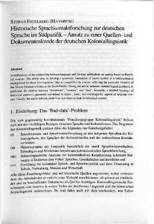 Historische Sprachkontaktforschung zur deutschen Sprache im Südpazifik - Ansatz zu einer Quellen- und Dokumentenkunde der Deutschen Koloniallinguistik