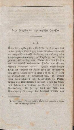Kurze Geschichte der augsburgischen Confession.