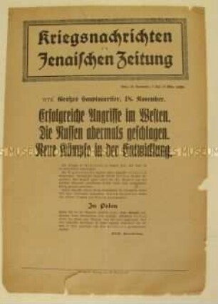 Nachrichtenblatt der "Jenaischen Zeitung" zu militärischen Erfolgen der deutschen Armee an der Westfront
