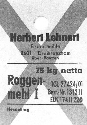 Göda-Dreikretscham. Fischermühle, Sackanhänger (7 cm lang)