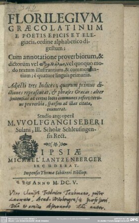 Florilegium Graecolatinum : e poetis epicis et elegiacis, ordine alphabetico digestum