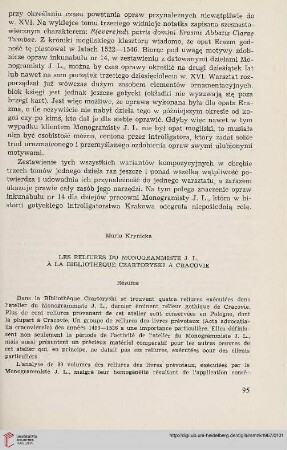 9: Les reliures du Monogrammiste J. L. à la Bibliothèque Czartoryski à Cracovie : résumé