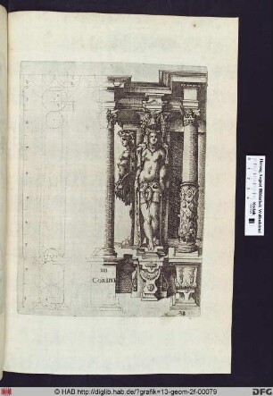 Korinthische Ordnung. Korinthische Säulen und zwei Karyatiden.