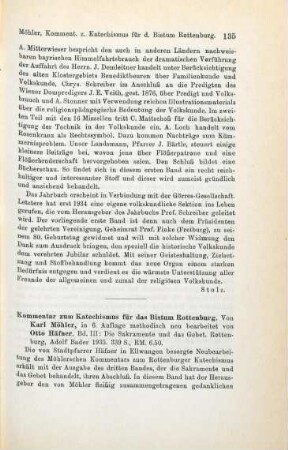 135-136 [Rezension] Möhler, Karl, Kommentar zum Katechismus für das Bistum Rottenburg
