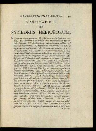 Dissertatio III. De Synedriis Hebraeorum