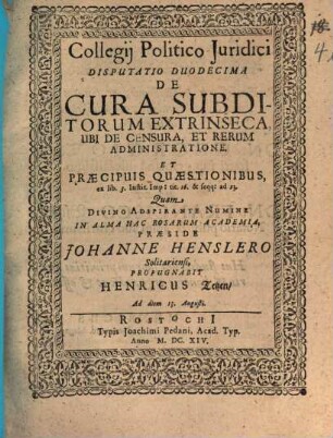 Collegium politico-iuridicum, XII.. De cura subditorum extrinseca