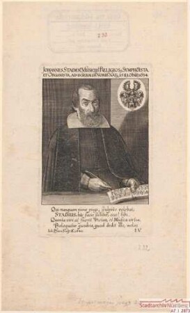 Johann Staden, Organist bei St. Sebald; geb. 1581; gest. 1634