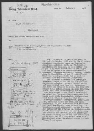 Dettingen/Erms mit Kappishäusern: Visitationsbericht mit Pfarrbericht 1956