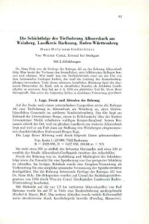 Die Schichtfolge der Tiefbohrungs Allmersbach am Weinberg, Landkreis Backnang, Baden-Württemberg. Hans Holy zum Gedächtnis