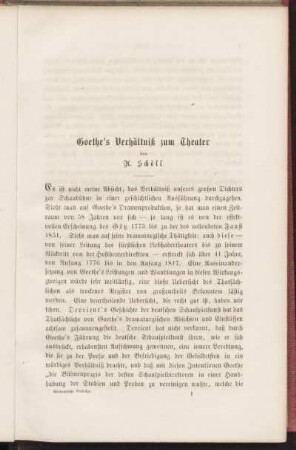 Goethe's Verhältniß zum Theater