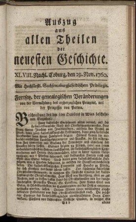 XLVIII. Nachl. Coburg, den 29. Nov. 1760.