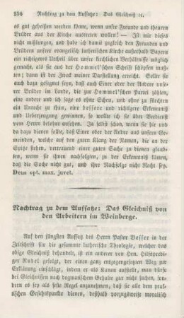256[286]-267[297] Nachtrag zu dem Aufsatze: Das Gleichniß von den Arbeitern im Weinberge