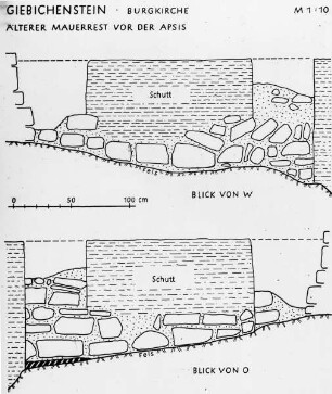 Halle (Saale), Burg Giebichenstein, Kapelle, Grabungsprpfile von Mauerresten vor der Apsis; Mrusek